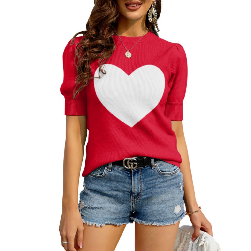 Womens Puff  Sweaters Pullover Shirt Tops Crew Neck  Knit Sweater Blouses